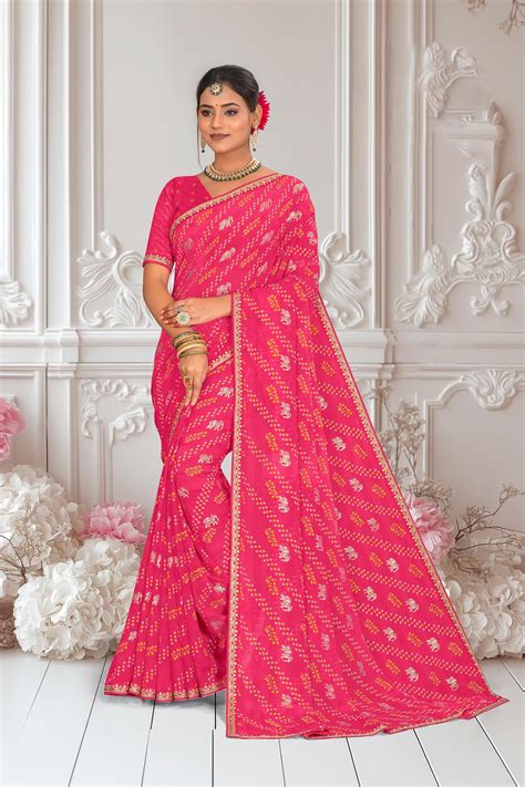 Laxmipati Bandhani Printed Light Pink Georgette Saree