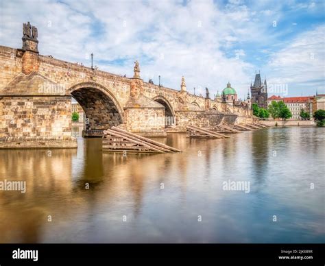 Prague, Czech Republic - June 2022: View with the Charles Bridge main ...