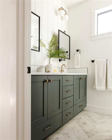 Grey Bathroom Vanity With Green Walls