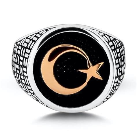 Men's 925 Sterling Silver Crescent and Star Ring