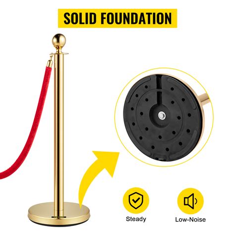 VEVOR 4PCS Gold Stanchion Posts Queue, 38 Inch Red Velvet Rope, Crowd ...