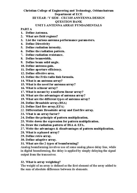 CEC335 Antenna Design QB - Christian College of Engineering and ...