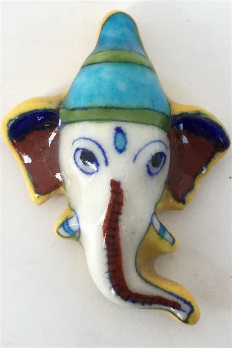 Ram Gopal Blue Pottery Handcrafted 'Fridge magnet ' Yellow Ganesh ( Se ...