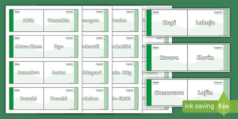 Flashcards of Nigerian States and Capitals (teacher made)