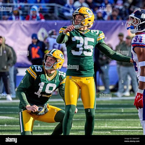 Green Bay Packers kicker Lucas Havrisik (35) after kicking an extra ...
