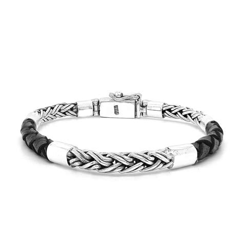 Twisted Rope Sterling Silver and Black leather Bracelet – ARMOUR 925