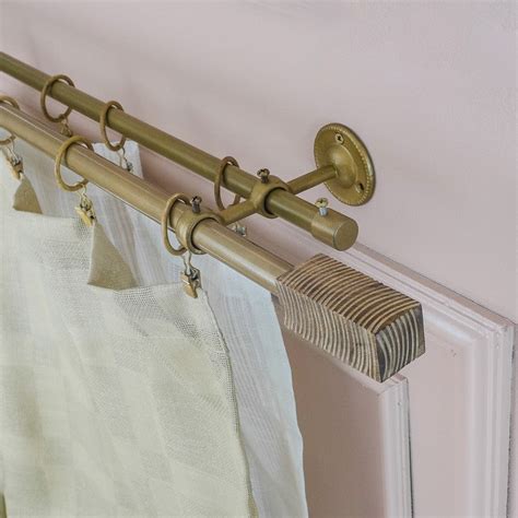 Scarred Wood Finial Extendable Double Curtain Rod Golden 19MM (Hardwar ...