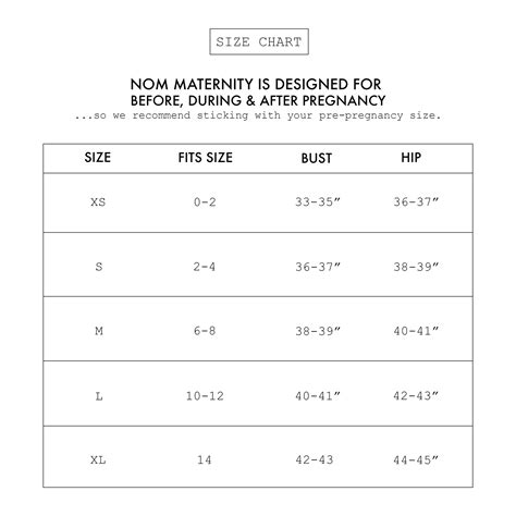 Maternity Sizes Chart at Susan Taube blog