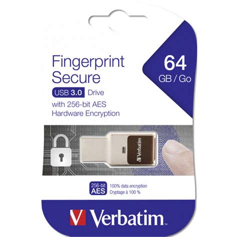 Verbatim 49338 Fingerprint Secure 64gb USB 3.0 256-bits AES Encryption ...