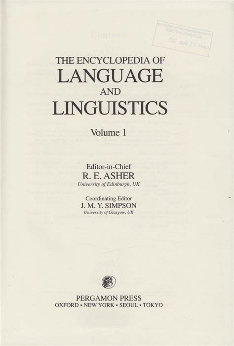 The Encyclopedia of Language and Linguistics (10 Bände) von Asher, R.E ...