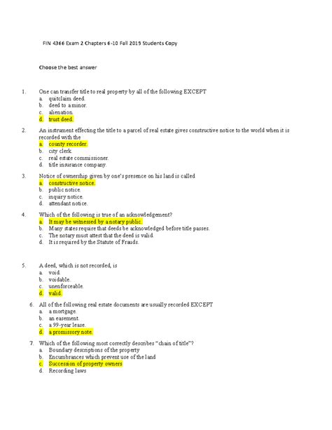 FIN 4366 Exam 2 students test - FIN 4366 Exam 2 Chapters 6-10 Fall 2019 ...