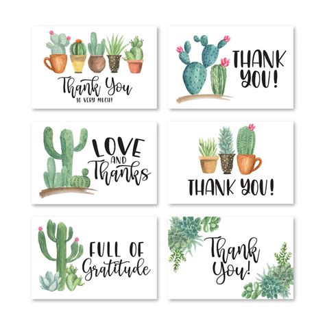 24 Succulent Cactus Thank You Cards With Envelopes, Great Note For ...