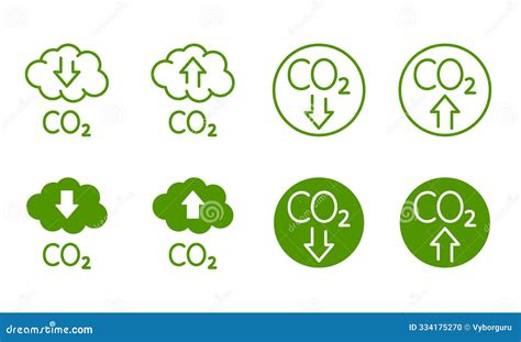 Vector Icons Carbon Footprint Reduction. Green Symbols CO2, Carbon Dioxide Emissions, Decreasing ... - symbol for carbon