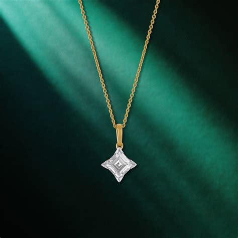Gold Chain with Square Step-Cut Lab-Grown Diamond Pendant in a Diamond