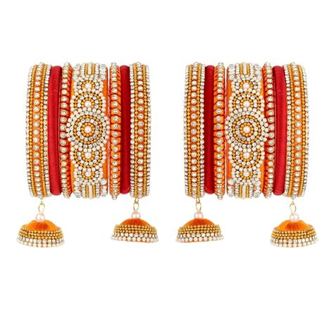 Buy silk thread designer orange maroon JHUMKA bangle (2.4) at Amazon.in