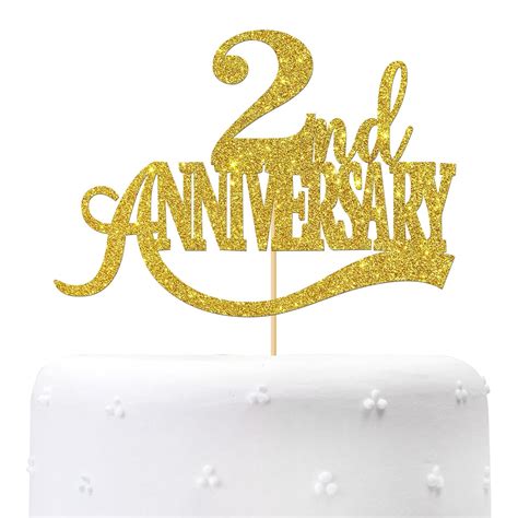 Maicaiffe Gold Glitter 2nd Anniversary Cake Topper - for 2nd Wedding ...
