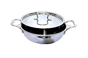 RAJHANS Craft Tri-ply Stainless Steel Induction Base Kadhai with Steel ...