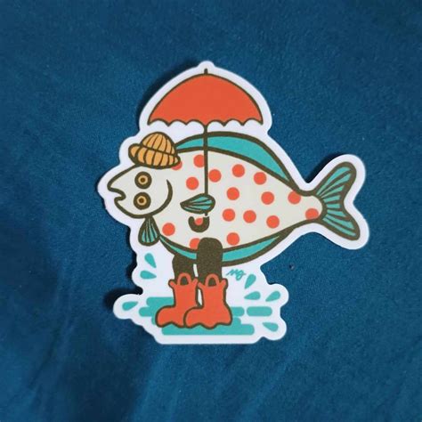 Flounder in the Rain - Fish With Feet- 3" X 3" Sticker - Etsy