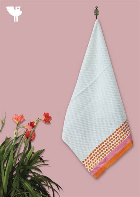 Handloom Cotton Hand Towel With Block Print Border