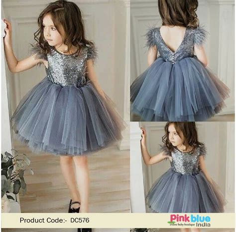 Grey Colour Baby Frock - Buy Girls Party Wear Dress Online
