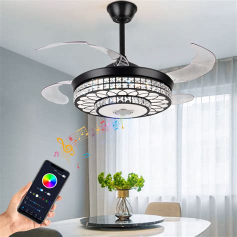 Yaretro 42" Retractable Ceiling Fan with Light Bluetooth Speaker ...