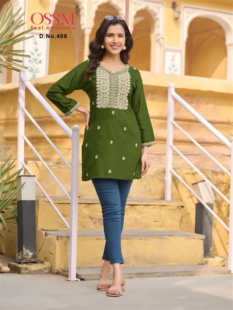 Ossm Nora Vol 4 Heavy Rayon Embroidery Stylish Short Tops Collection