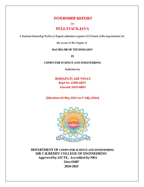 BTECH CSE Internship Report: Full Stack Java Development (22B81A0521 ...