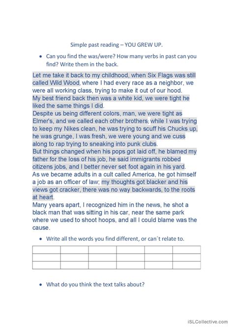 You grew up - Oddisee - Past tense p…: Français FLE fiches pedagogiques ...