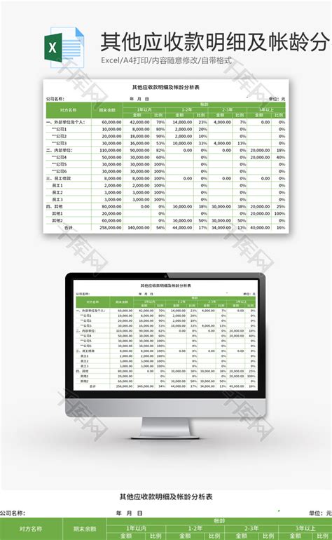 其他应收款明细及帐龄分析表Excel模板_千库网(excelID：173428)