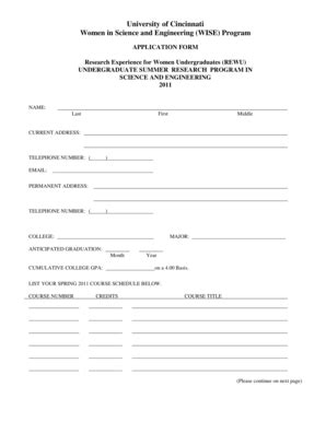 Fillable Online wise uc University of Cincinnati Women in Science and ...