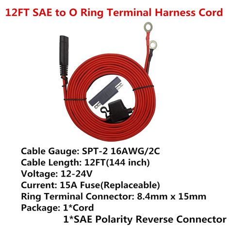 Buy SAE Connector Ring Terminal Harness - 12FT SAE Plug to Ring ...