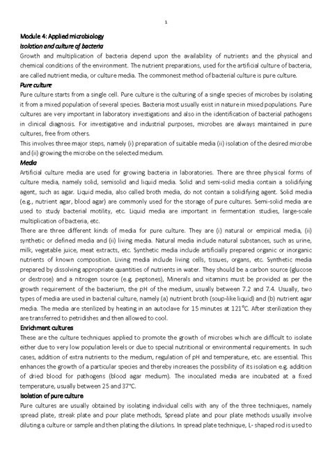 Module 4 Applied Micro stu - Module 4 : Applied microbiology Isolation ...
