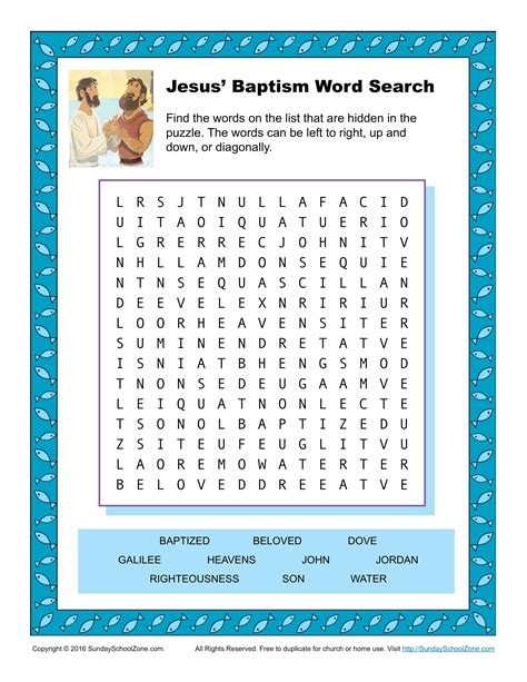 Jesus' Baptism Word Search Activity - Children's Bible Activities ...