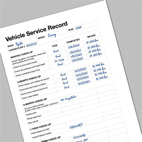 Vehicle Service Record Form | Printable PDF | Maintenance Log | Car Templates | Automobile - Etsy