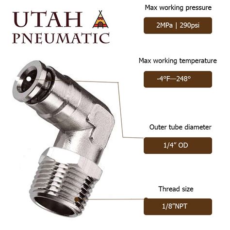 Utah Pneumatic Push To Connect Air Fittings 1/4" Od 1/8" Npt Swivel ...
