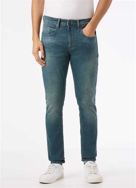 Men Mid Rise Tapered Fit Blue Stretchable Jeans | Pepe Jeans India