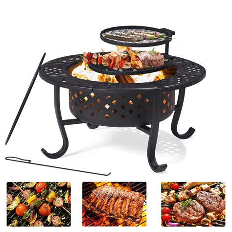 "Aoxun 36.2"" Wood Burning Patio Fire Pit with 2 Grills, Outdoor Metal ...
