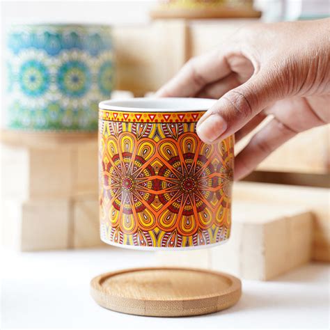 Artful Garden Ceramic Planter With Coaster Set Of 4 Online - Premium ...