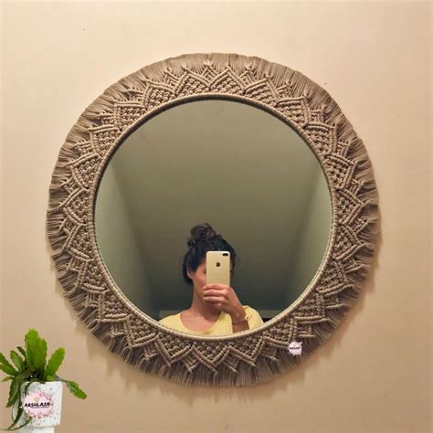 Buy ARSHLAZA Macrame Hanging Wall Mirror with Macrame Round Mirror Art ...