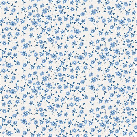 Floral seamless pattern with small blue flowers on a ivory white ...