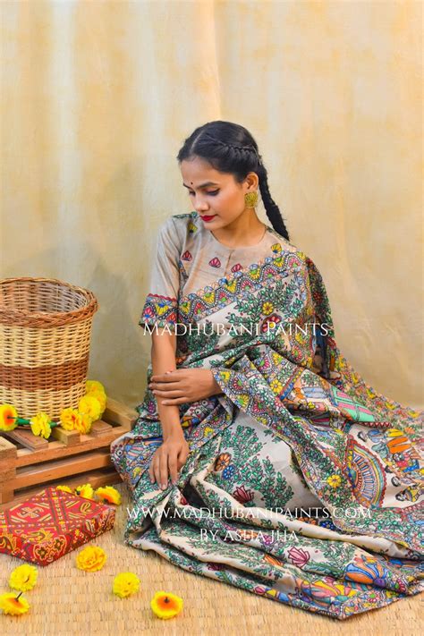 'KAHANI PADMA KI' Handpainted Madhubani Tussar Silk Saree – MADHUBANI ...