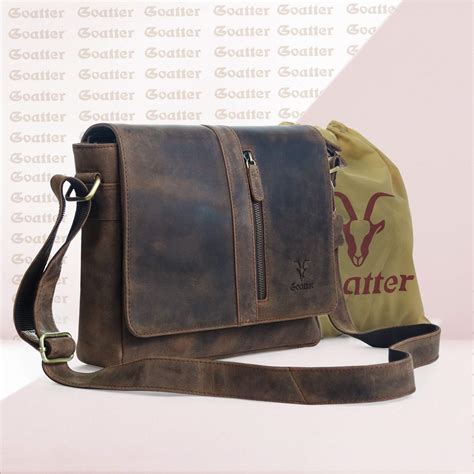 Goatter Men's Hunter Leather 11"Inch Sling Messenger Bag