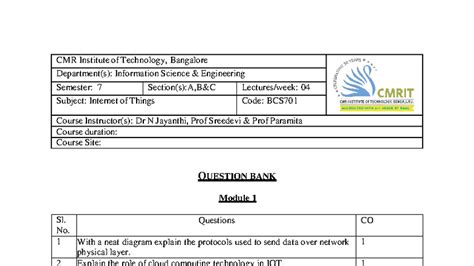 IOT-QB BCS701 Final Exam - Question Bank for Semester 7 - Studocu