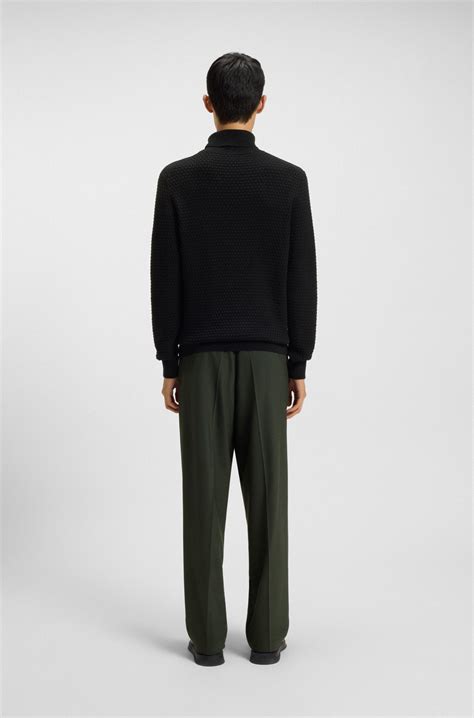HUGO - Structured-knit rollneck sweater in cotton - Black