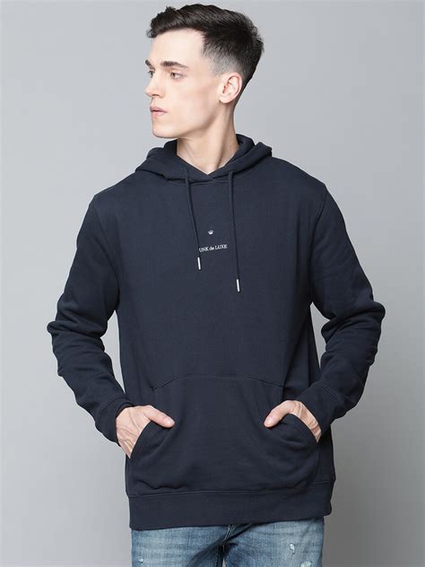 Buy JUNK De LUXE Men Navy Blue Organic Cotton Hooded Sweatshirt ...