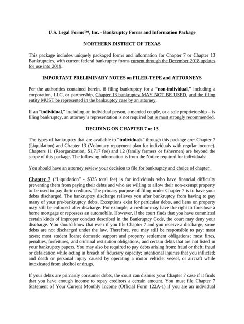 Bankruptcy Forms and Information Package - Blank Fillable Template ...