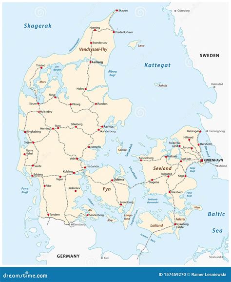 Map of the Main Railroad Tracks in Denmark Stock Vector - Illustration of cities, country: 157459270