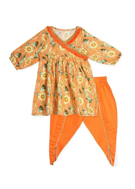 Get Sunflower Orange Embellished Kurti with Dhoti Pants at ₹ 2699 | LBB ...
