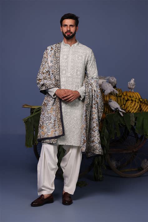 Designer Kurta Set – Alif Blue with Dupatta | Ethnic Wear for Men ...