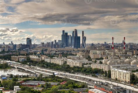 Aerial view of the city skyline in Moscow, Russia during the day. 16678952 Stock Photo at Vecteezy